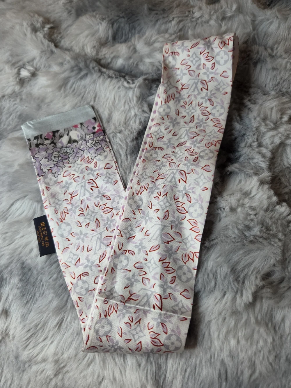 Pink and White Floral Silk Scarf